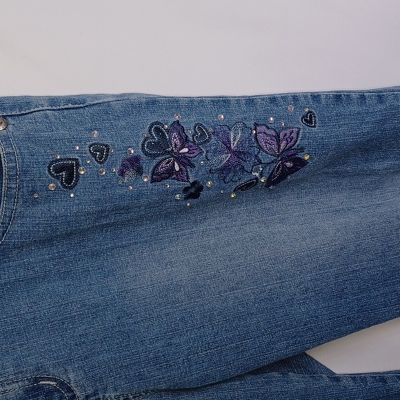 Total Girl Embrodiered Jeans, Butterflues & Hearts, Adjustable Waist, Sz 16.5 - Picture 2 of 7
